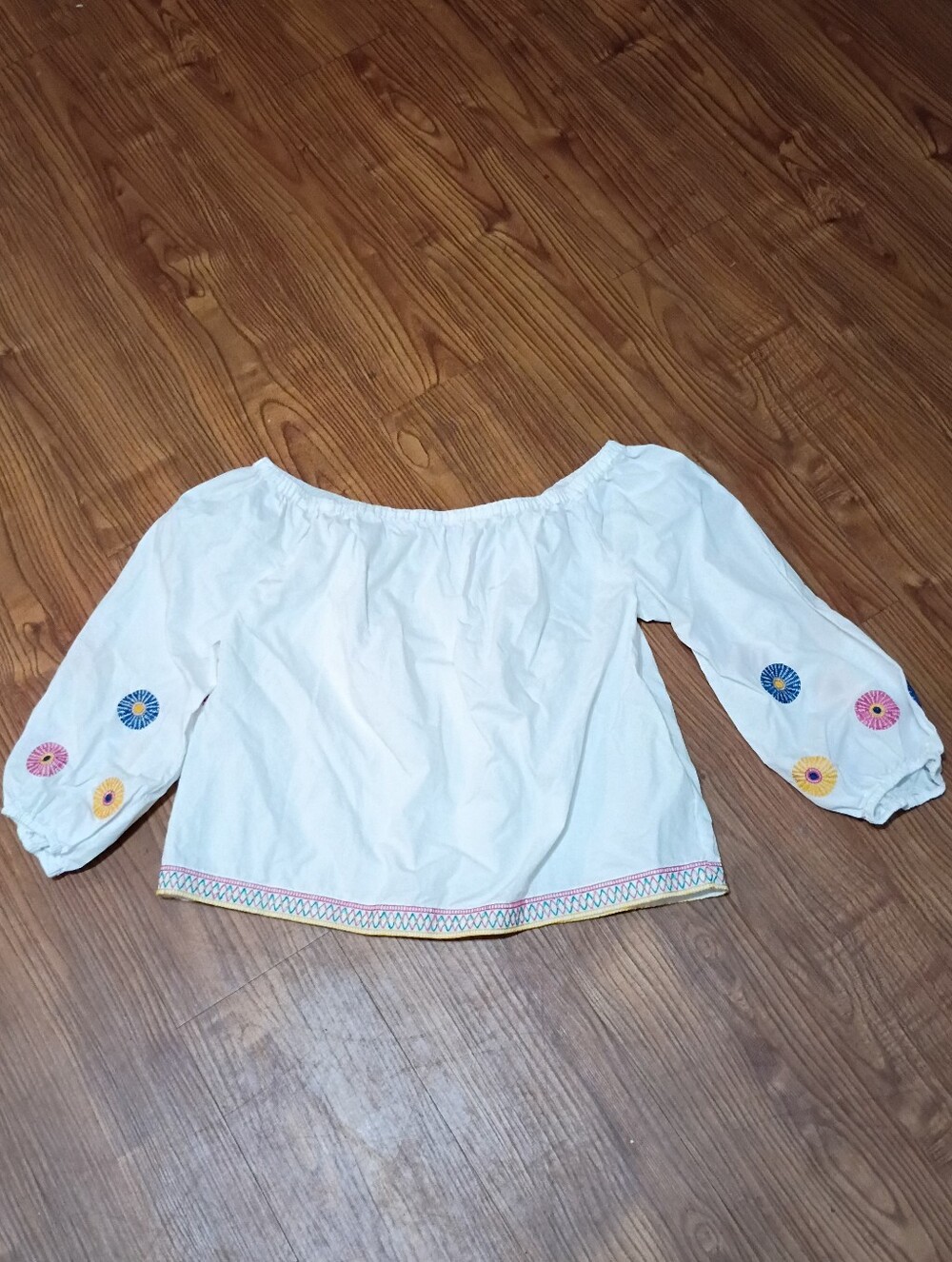Madewell Embroidered White Boho Blouse Floral Sleeves Size Small